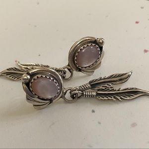 Vintage Pink Shell Native American Feather Earring